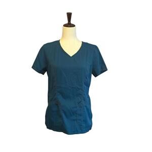 Women's Teal Scrub Set with Camouflage Waistband Pants Sz S